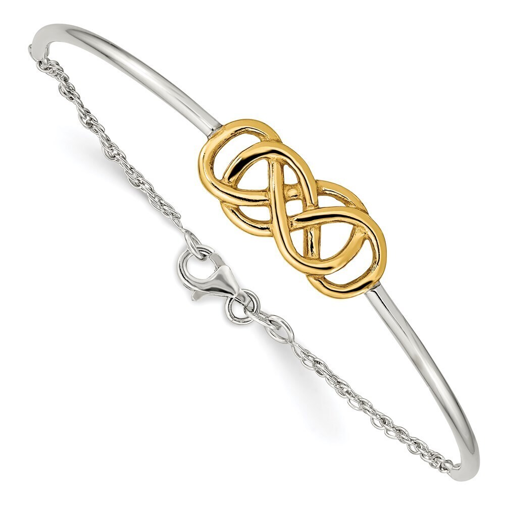 Kazi Luxury Sterling Silver Flash Gold Double Infinity Symbol Bangle Bracelet